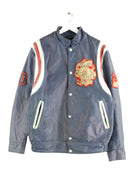 Vintage 80s Leder College Jacke Blau L (front image)