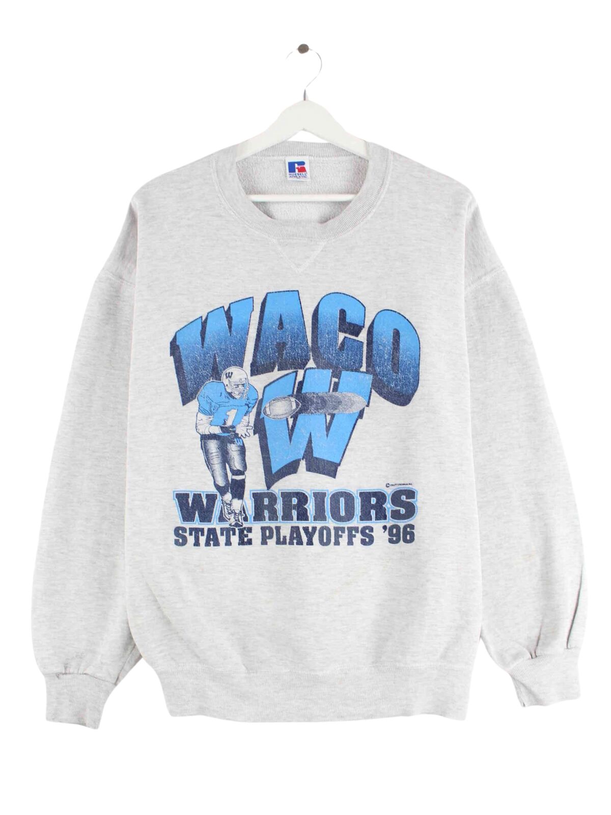 Russell Athletic 90s Vintage WACO Warriors Print Sweater Grau M (front image)