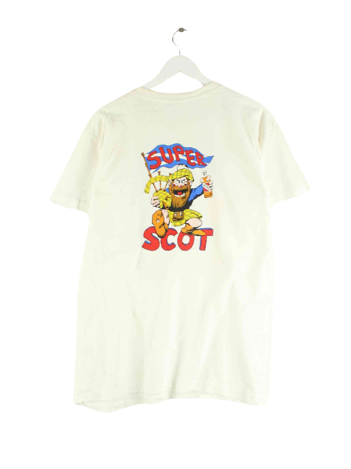 Vintage 90s Vintage Super Scot Print Single Stitched T-Shirt Weiß L (back image)