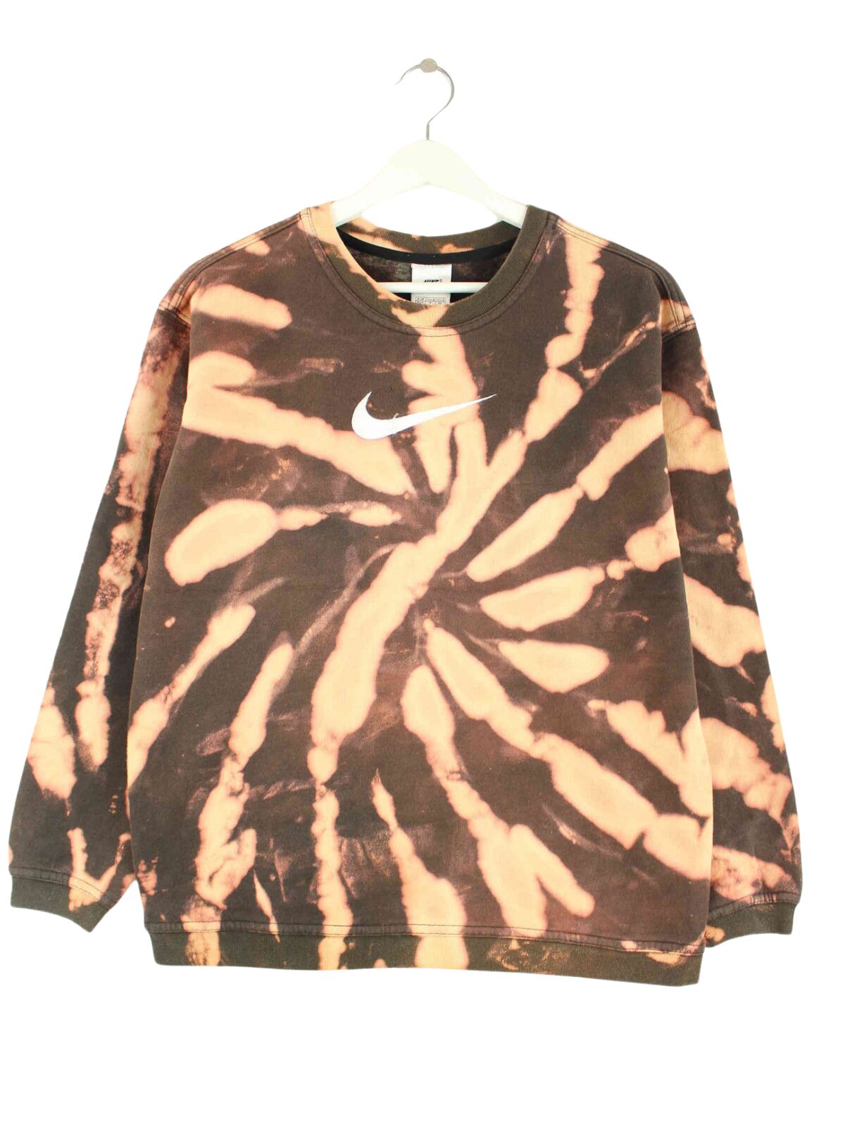 Nike 90s Vintage Big Swoosh Embroidered Tie Dye Sweater Braun S (front image)