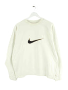 Nike 90s Vintage Embroidered Big Swoosh Sweater Beige L (front image)