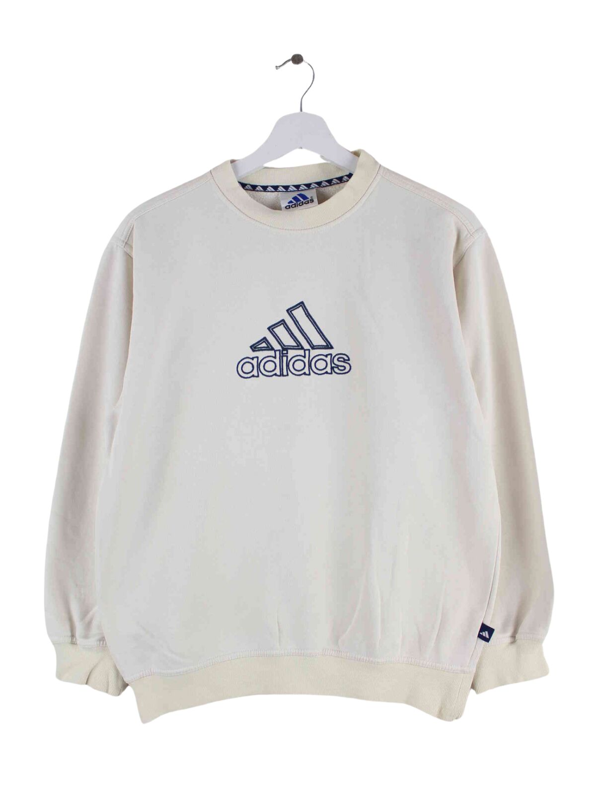 Adidas Damen 90s Vintage Big Logo Embroidered Sweater Beige S (front image)