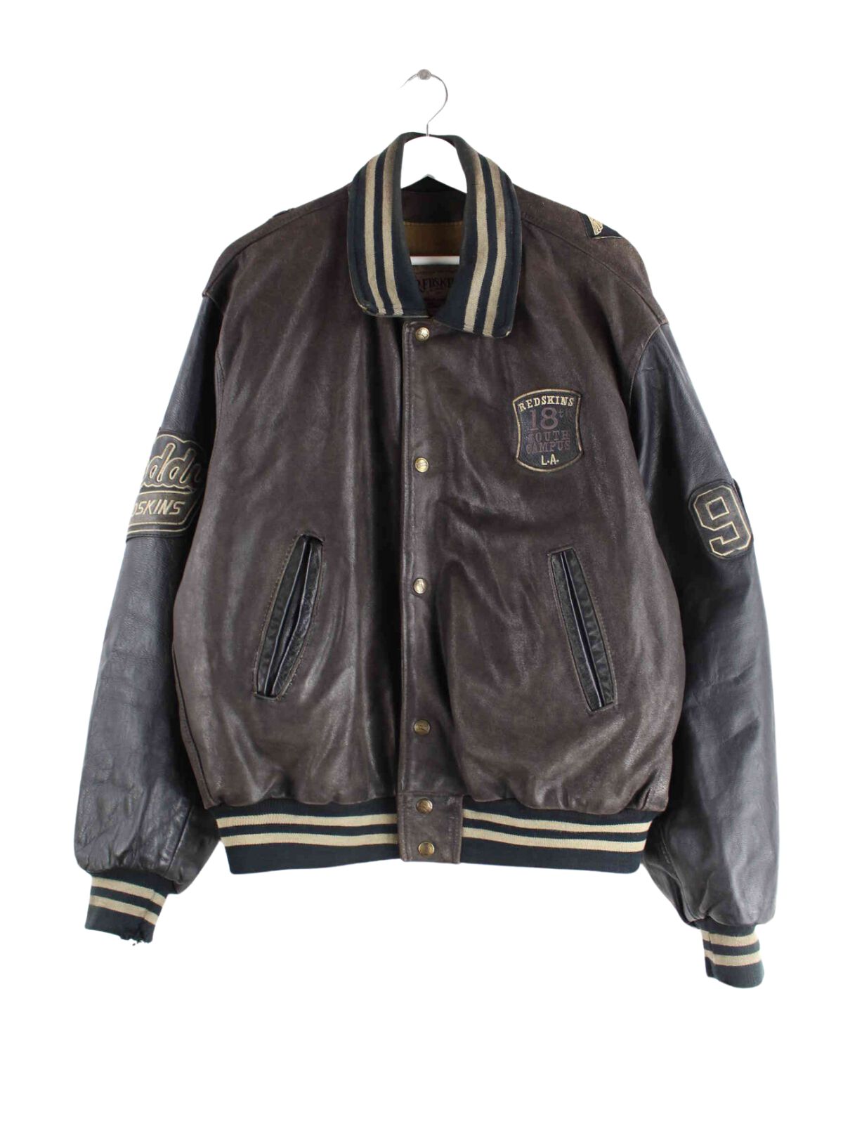 Redskins 80s Vintage Leder College Jacke Braun XL (front image)