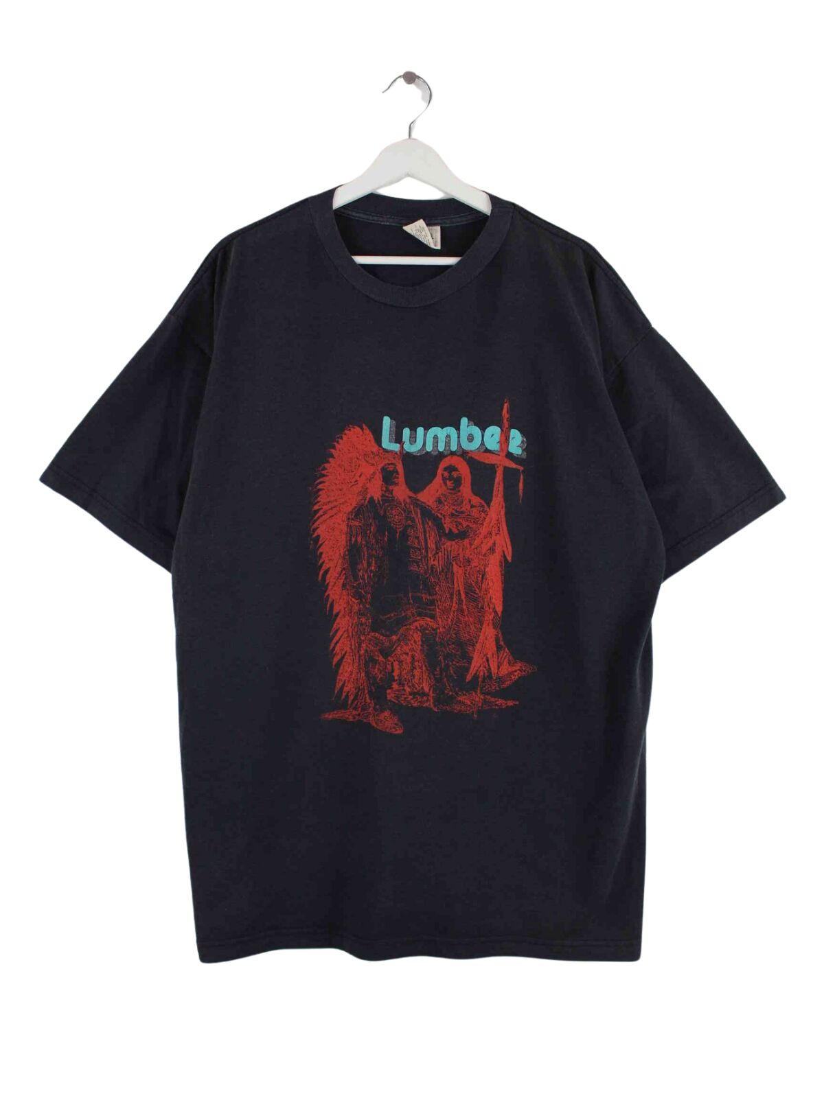 Vintage 90s Lumbee Print T-Shirt Schwarz XL (front image)