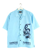 Vintage y2k Ying Yang Dragon Print Kurzarm Hemd Blau XL (front image)