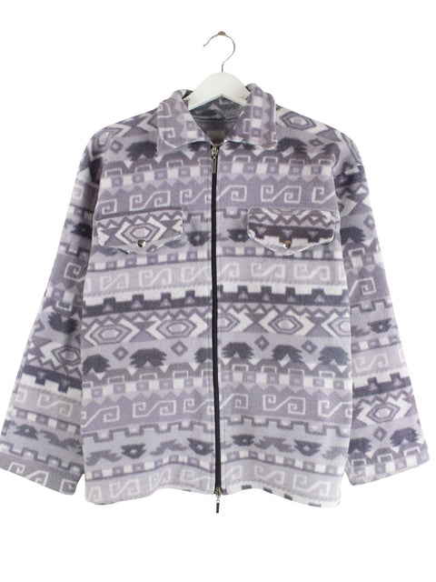 Vintage Crazy Pattern Fleece Jacke Grau XS