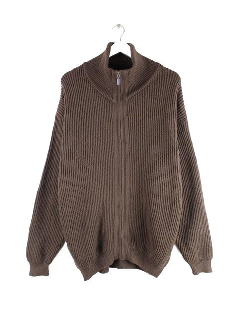 Vintage 90s Zip Strickjacke Braun L