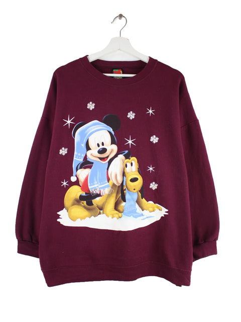Disney Damen 00s Mickey & Pluto Print Sweater Lila XXL