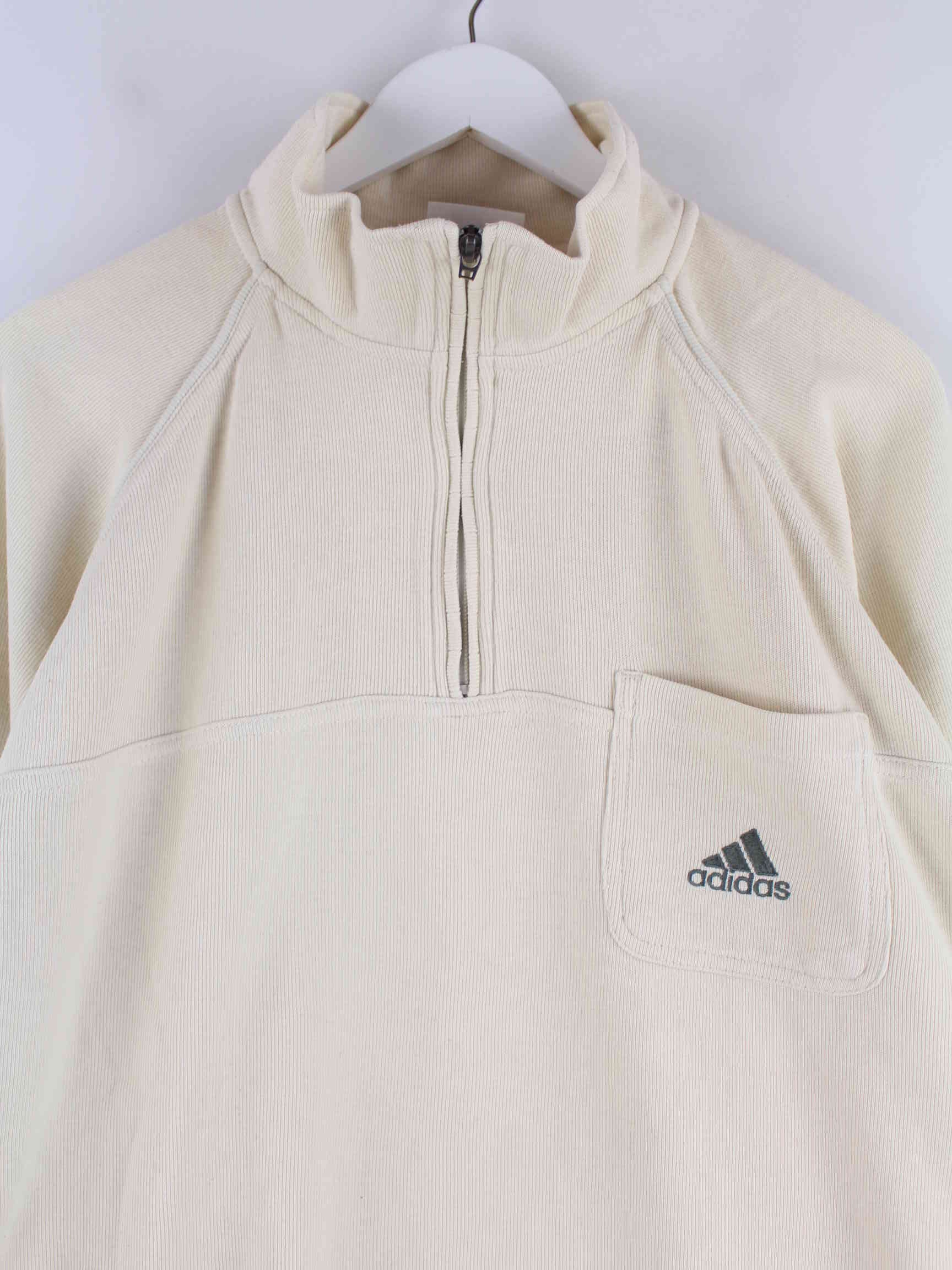 Adidas 90s Vintage Embroidered Half Zip Sweater Beige XXL (detail image 1)