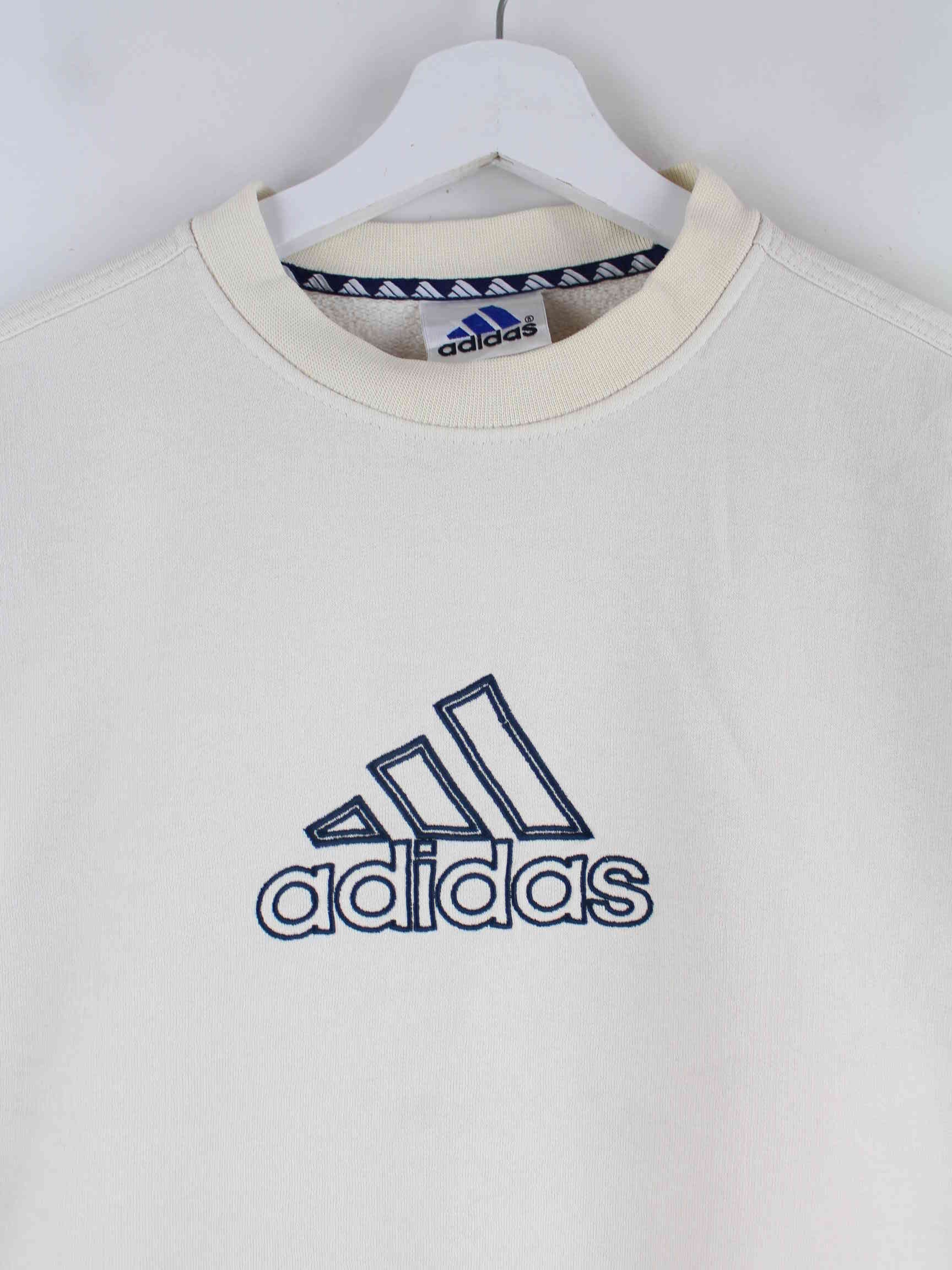 Adidas Damen 90s Vintage Big Logo Embroidered Sweater Beige S (detail image 1)