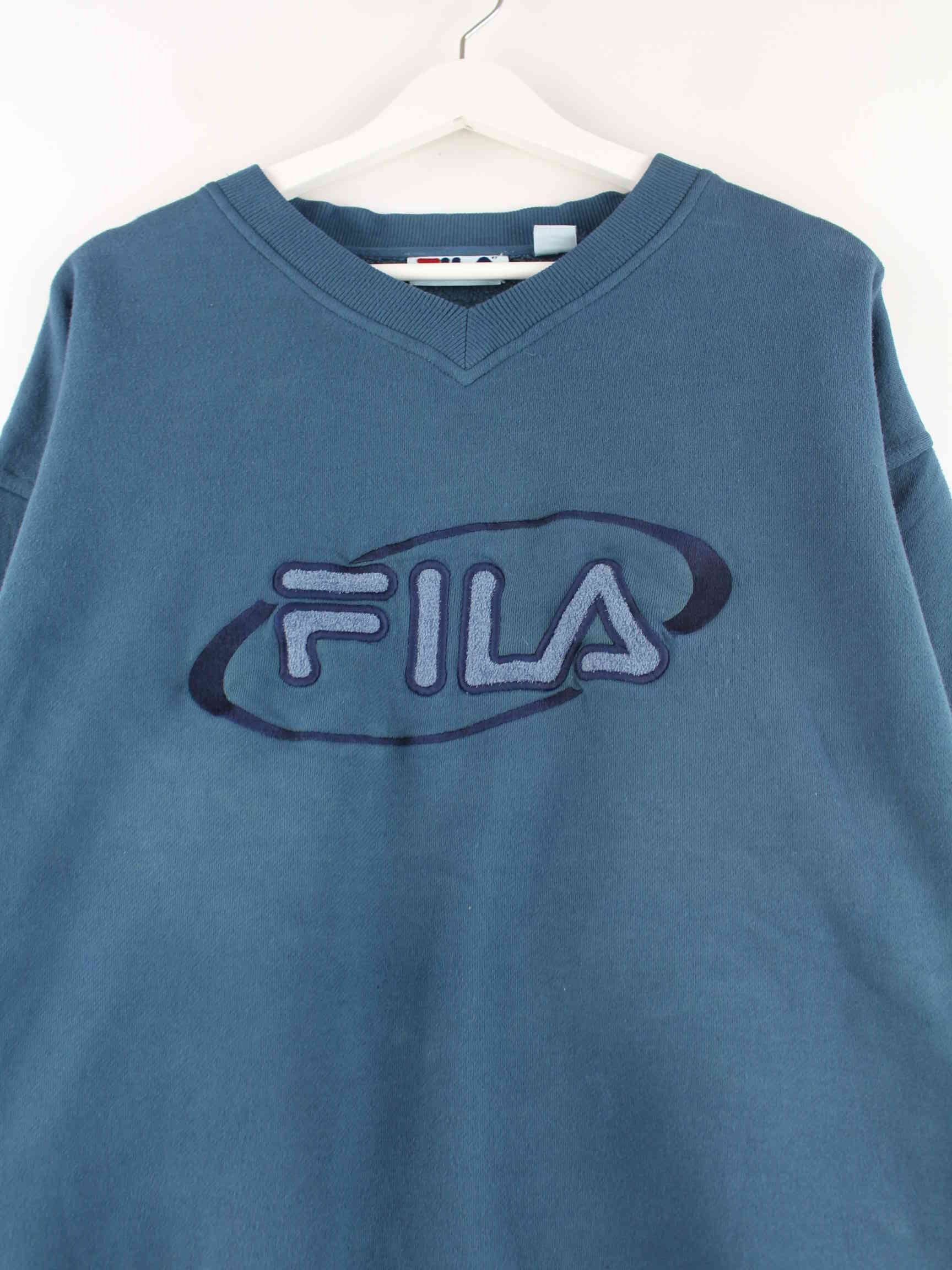 Fila 90s Vintage Logo Embroidered Sweater Blau XL (detail image 1)