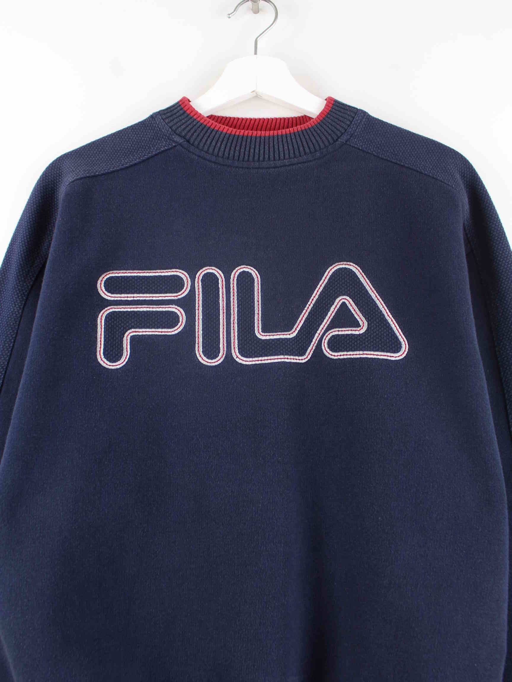 Fila 90s Vintage Embroidered Sweater Blau S (detail image 1)