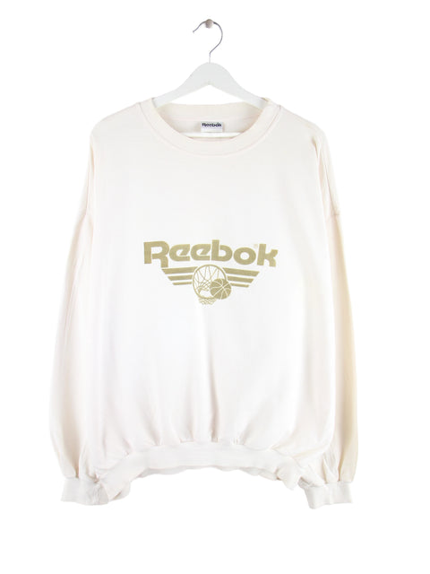 Reebok 90s Vintage Big Logo Basketball Print Sweater Weiß L