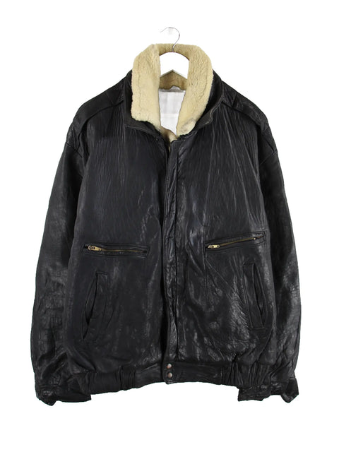 Vintage 90s Sherpa Leder Jacke Schwarz XL