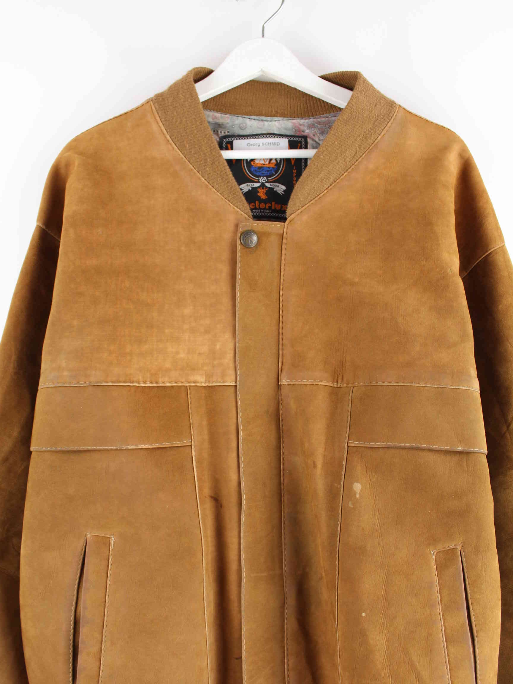 Vintage 90s Leder Suede Bomber Jacke Braun XL (detail image 1)