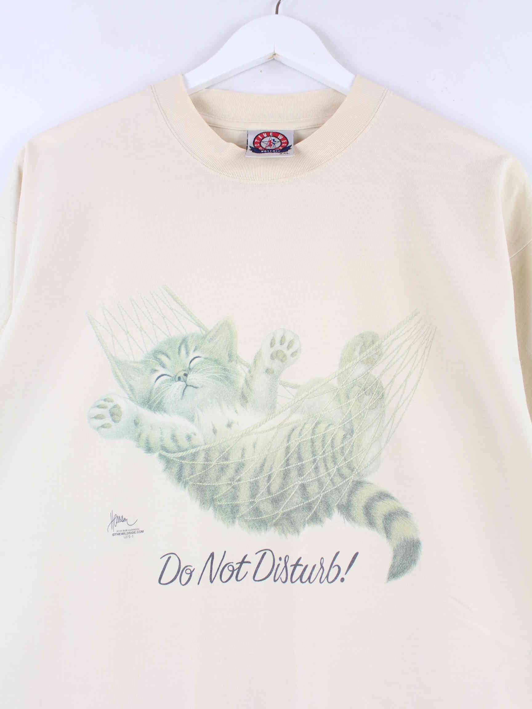 Vintage 90s Do Not Disturb Cat Print T-Shirt Weiß XXL (detail image 1)