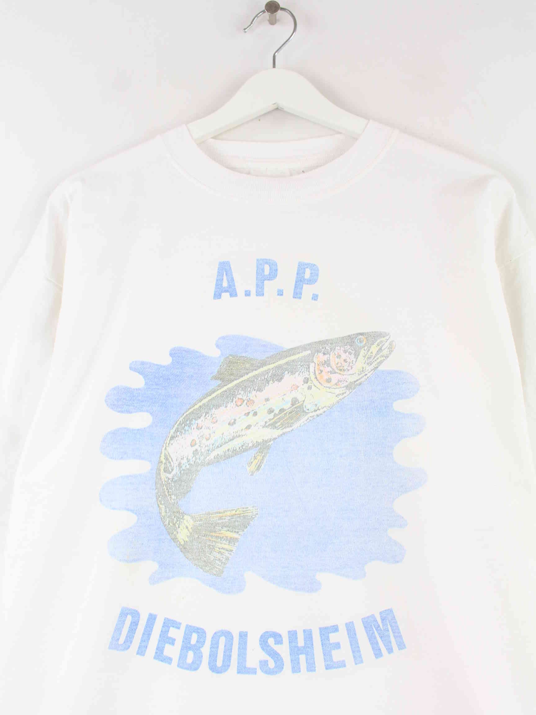 Vintage 90s Fish Print Single Stitch T-Shirt Weiß XL (detail image 1)