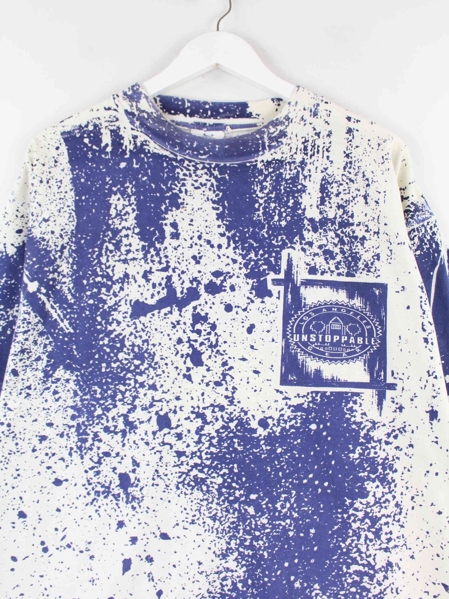 Vintage 90s L.A. Paint Pattern Print T-Shirt Blau XL (detail image 1)