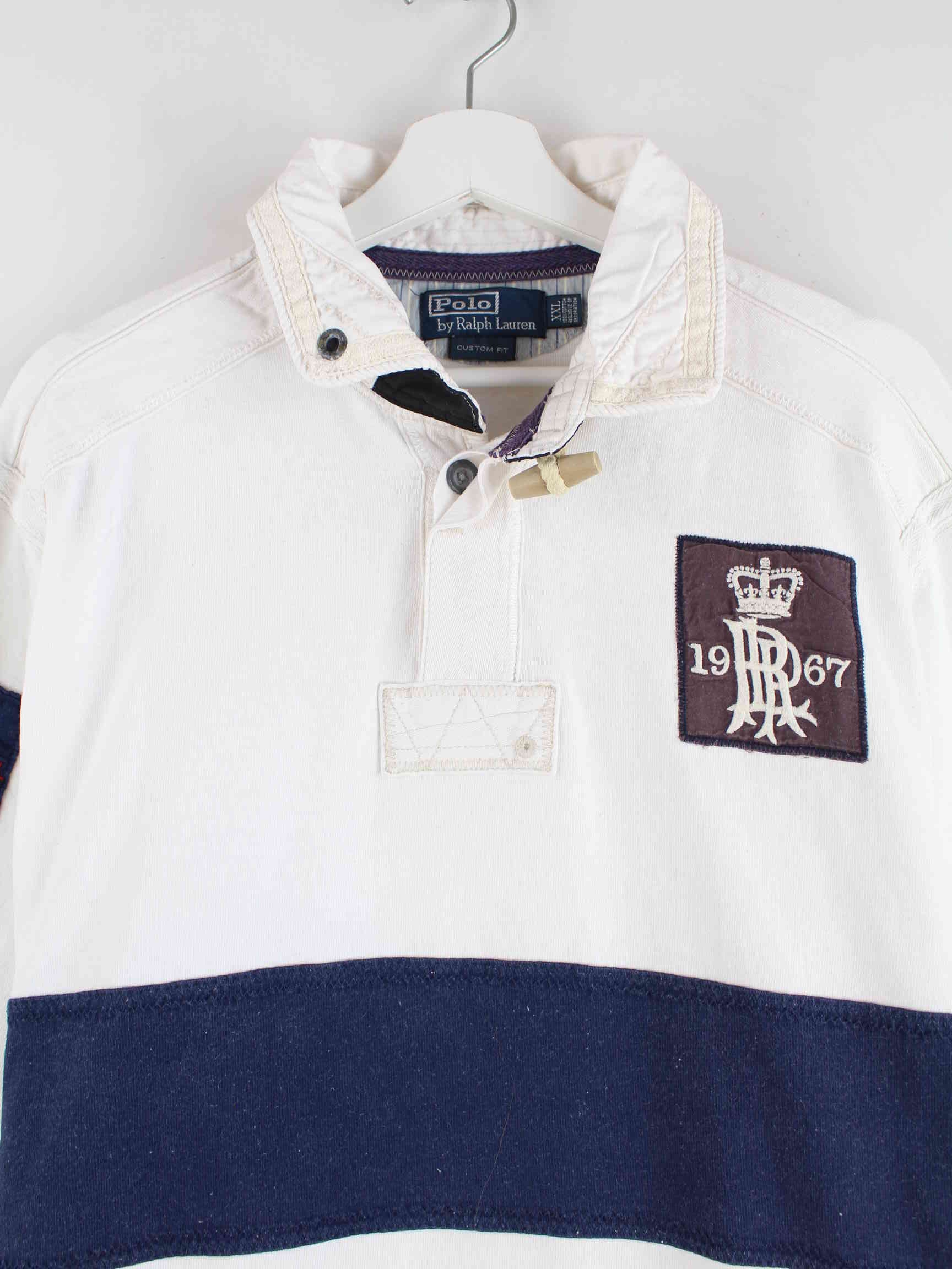 Ralph Lauren 90s Vintage Embroidered Langarm Polo Weiß XXL (detail image 1)