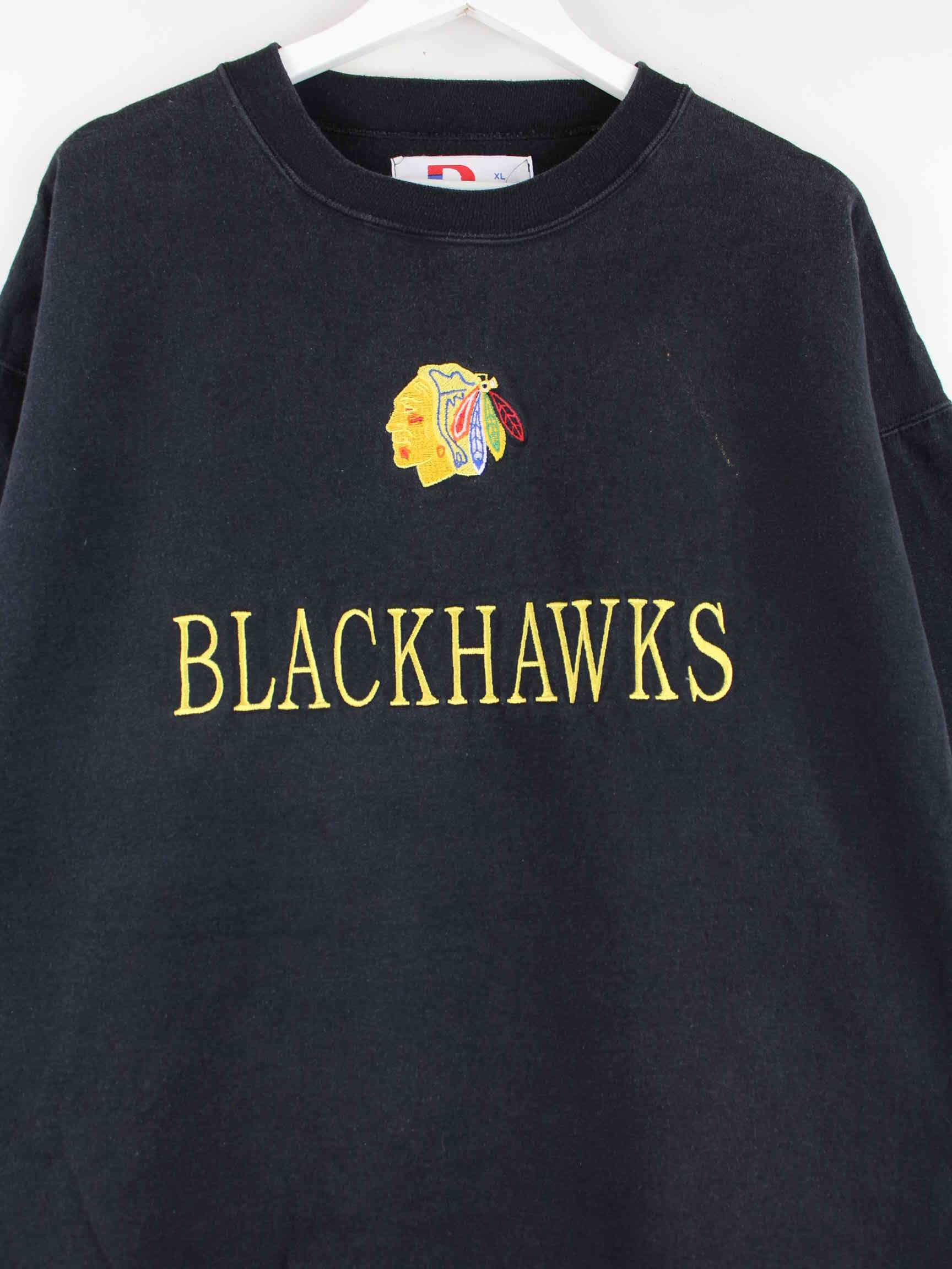 Vintage 90s Blackhawks Embroidered Sweater Schwarz XL (detail image 1)