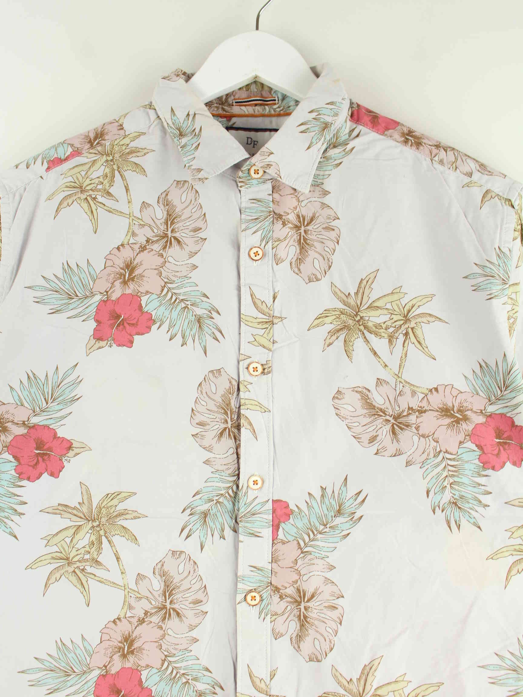 Vintage Flower Pattern Short Sleeve Hemd Grau L (detail image 1)