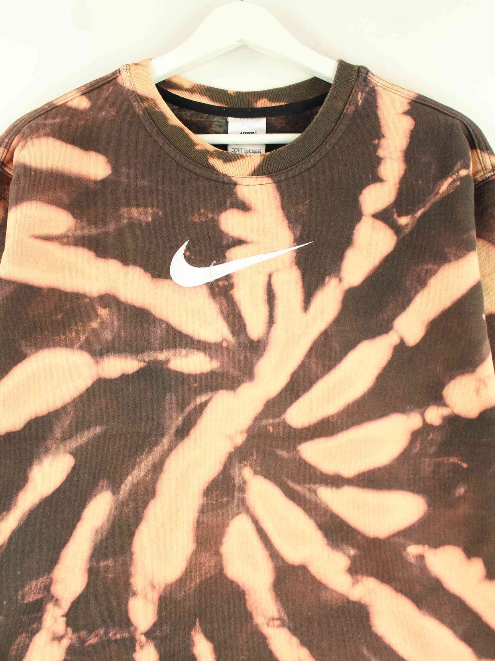 Nike 90s Vintage Big Swoosh Embroidered Tie Dye Sweater Braun S (detail image 1)