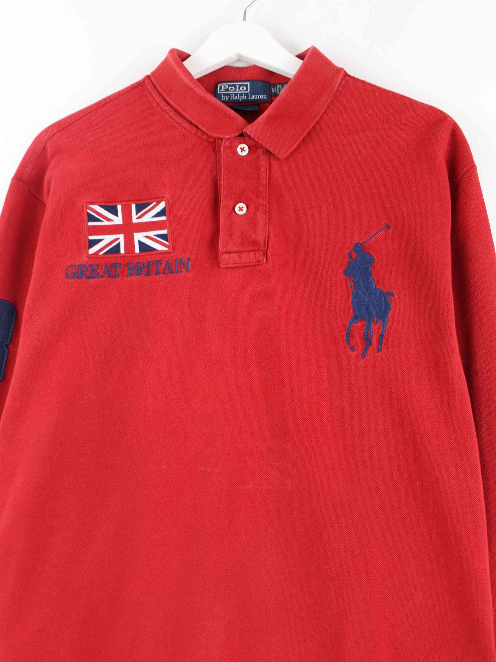 Ralph Lauren 90s Vintage Britain Embroidered Langarm Polo Rot XL (detail image 1)