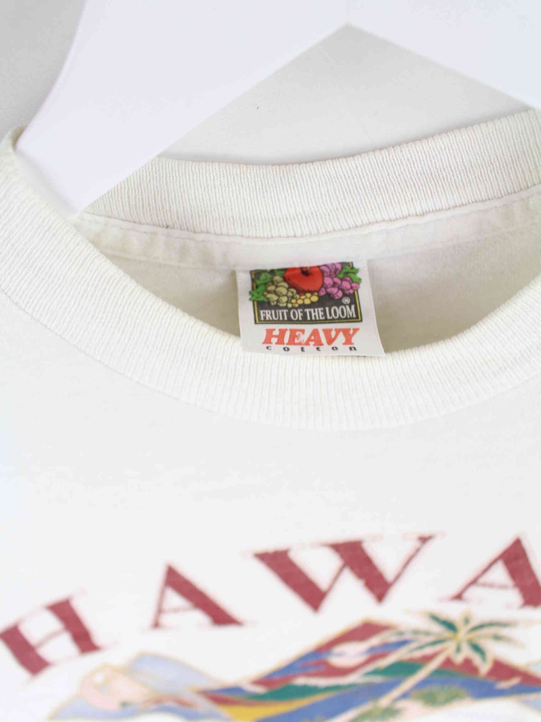 Fruit of the Loom 80s Vintage Hawaii Print Single Stitched T-Shirt Weiß S (detail image 2)