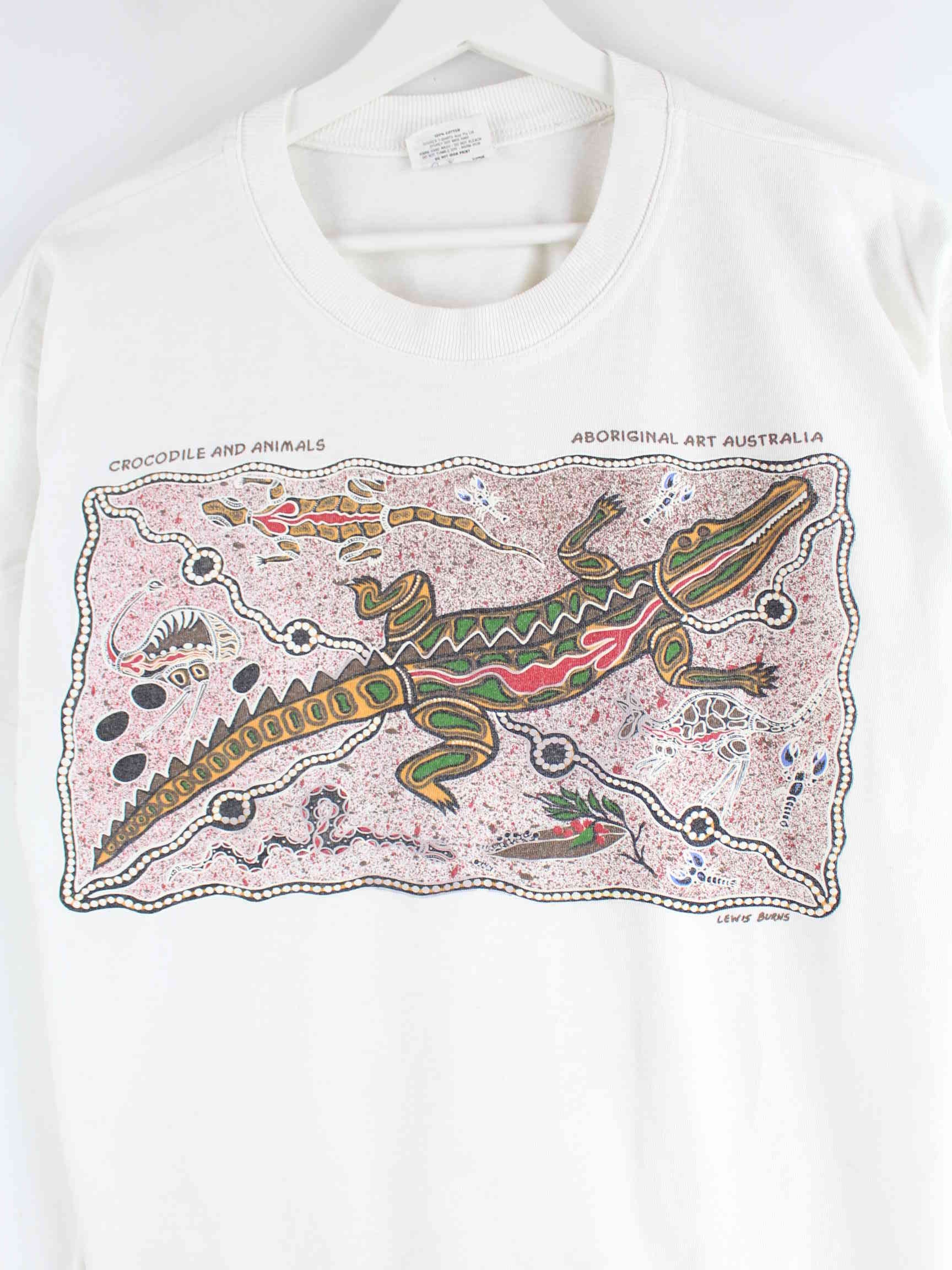 Vintage 80s Aligator Print Single Stitched T-Shirt Weiß S (detail image 1)