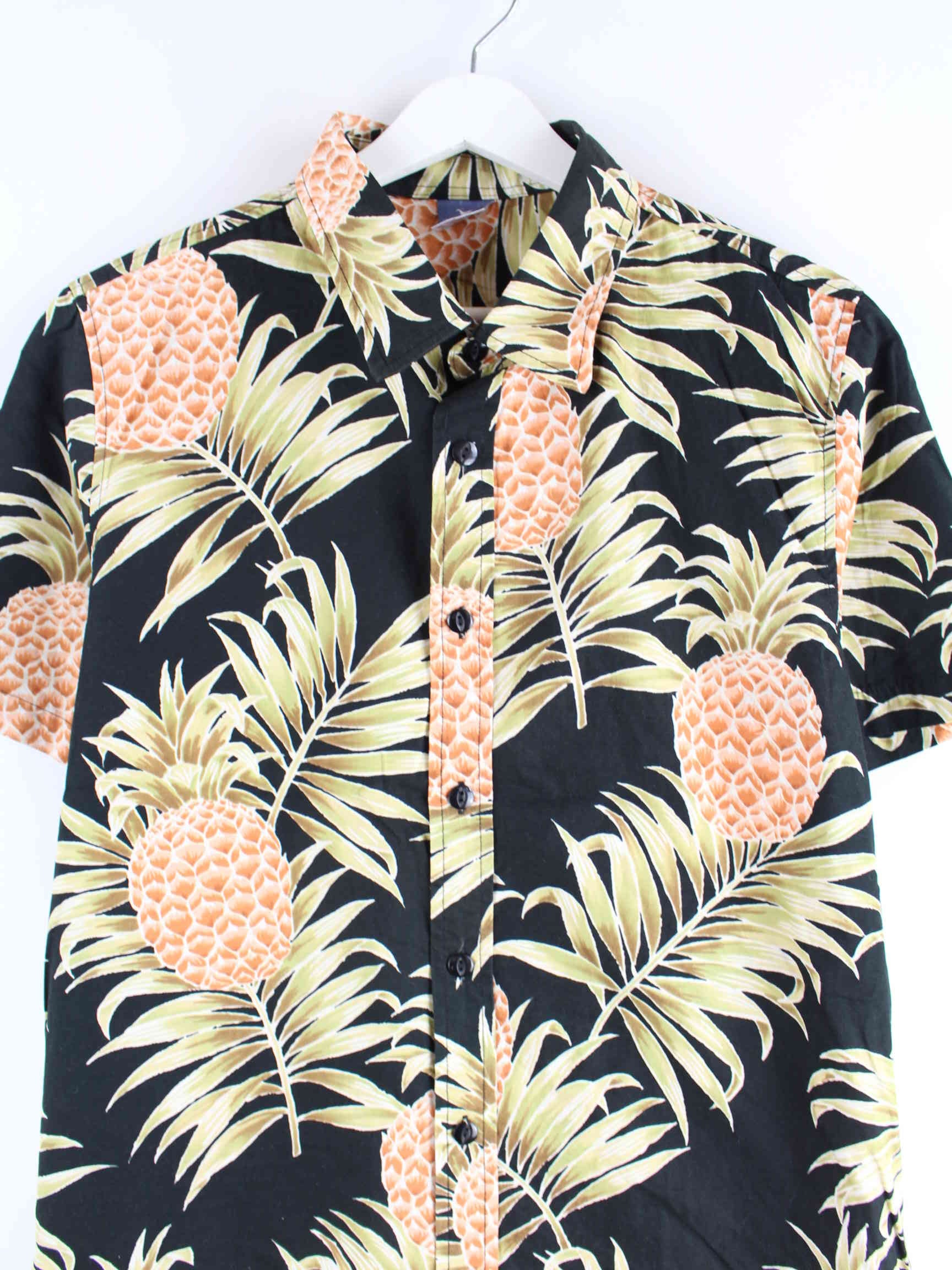 Vintage Hawaii Pineapple Pattern Kurzarm Hemd Schwarz S (detail image 1)