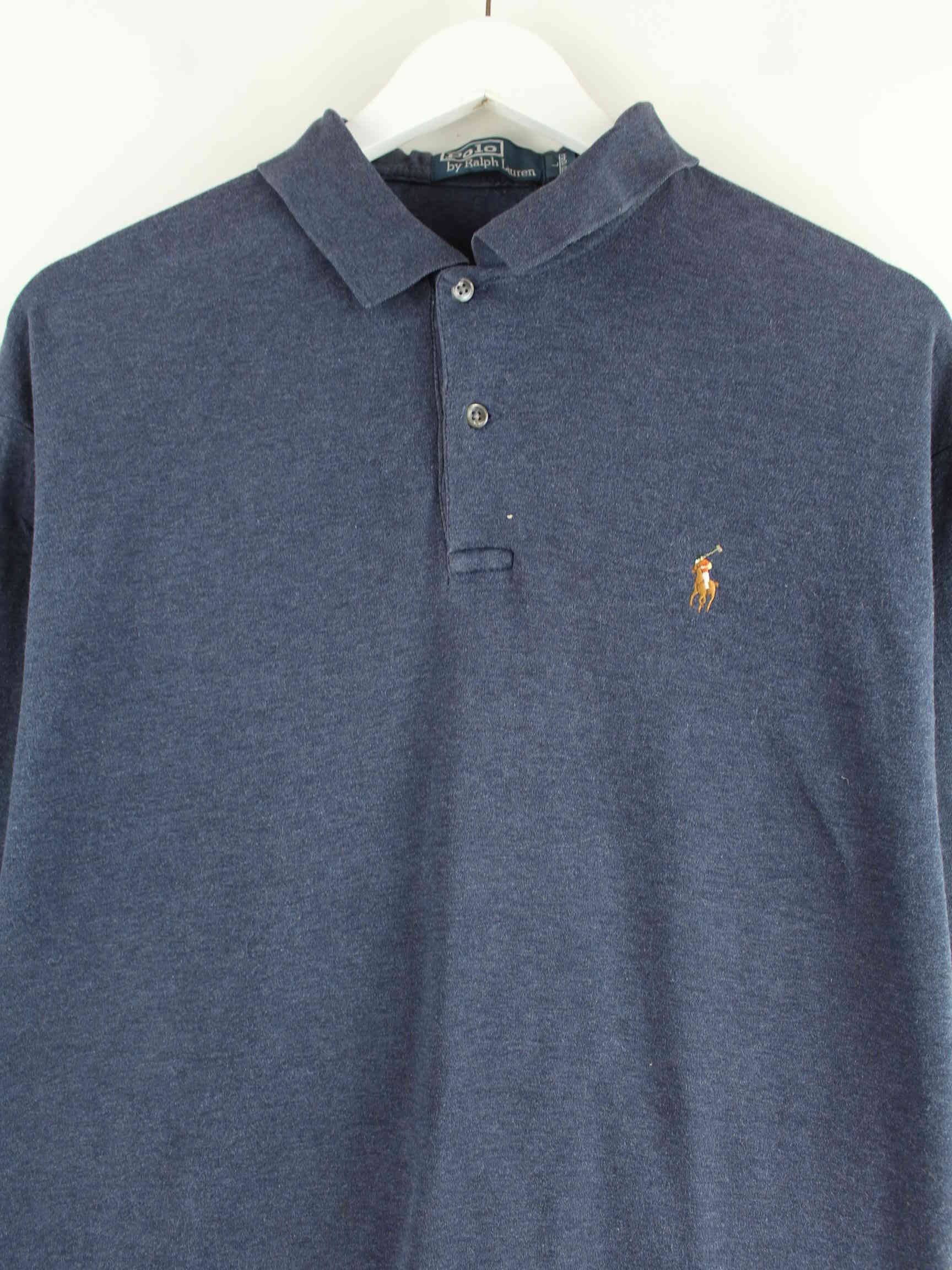 Ralph Lauren 90s Vintage Langarm Polo Blau L (detail image 1)