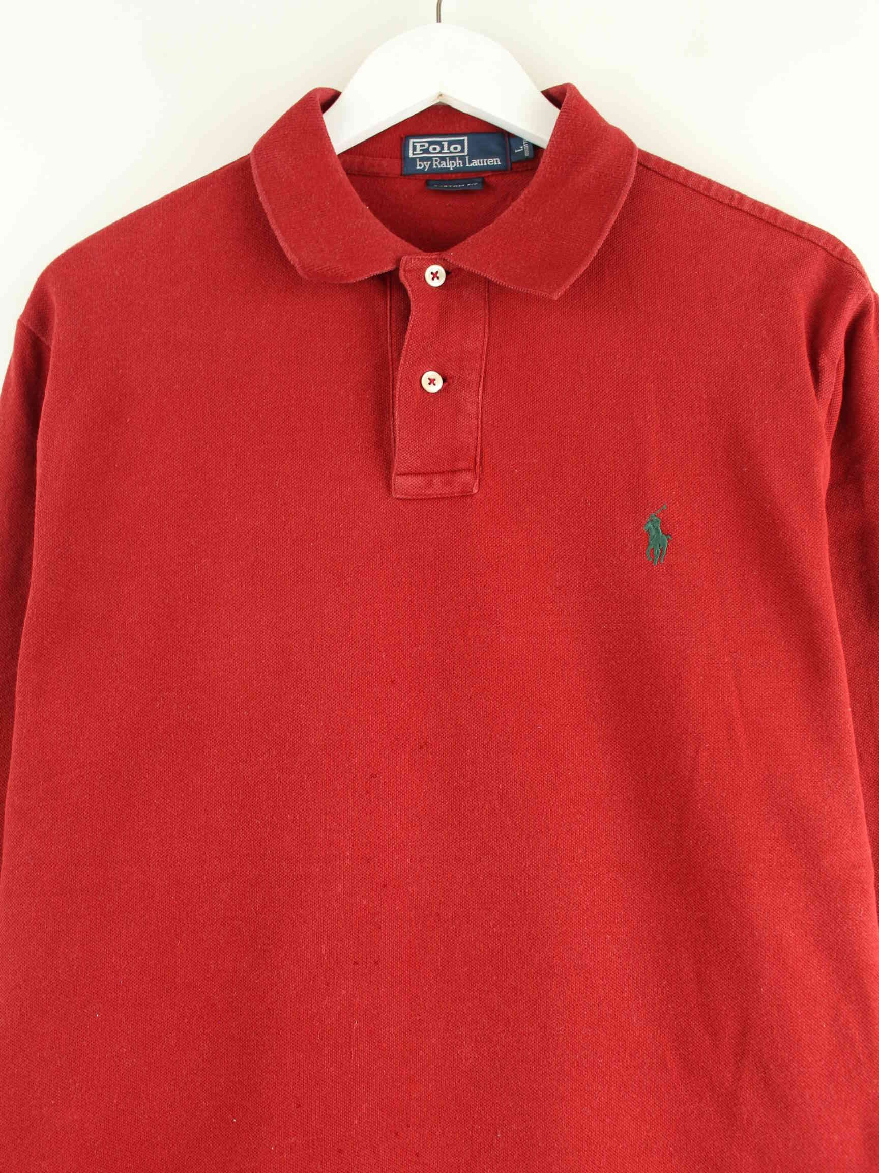 Ralph Lauren 90s Vintage Custom Fit Langarm Polo Rot L (detail image 1)