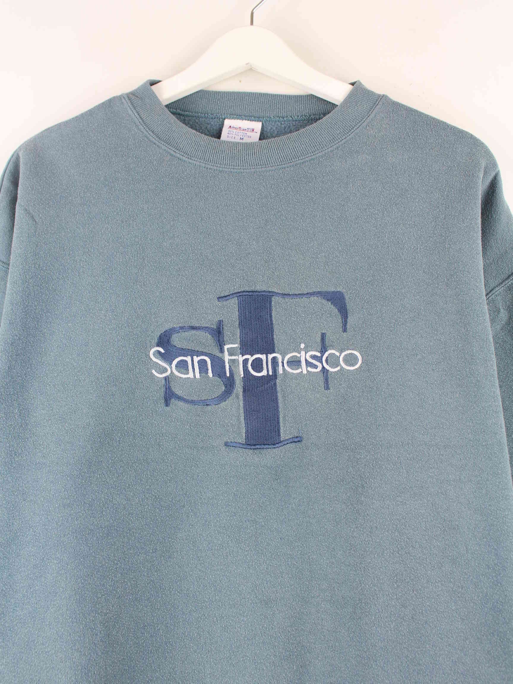 Vintage 80s San Francisco Embroidered Sweater Blau M (detail image 1)