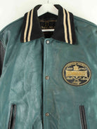 Vintage 80s Commando Baseball Embroidered Leder Jacke Grün L (detail image 1)