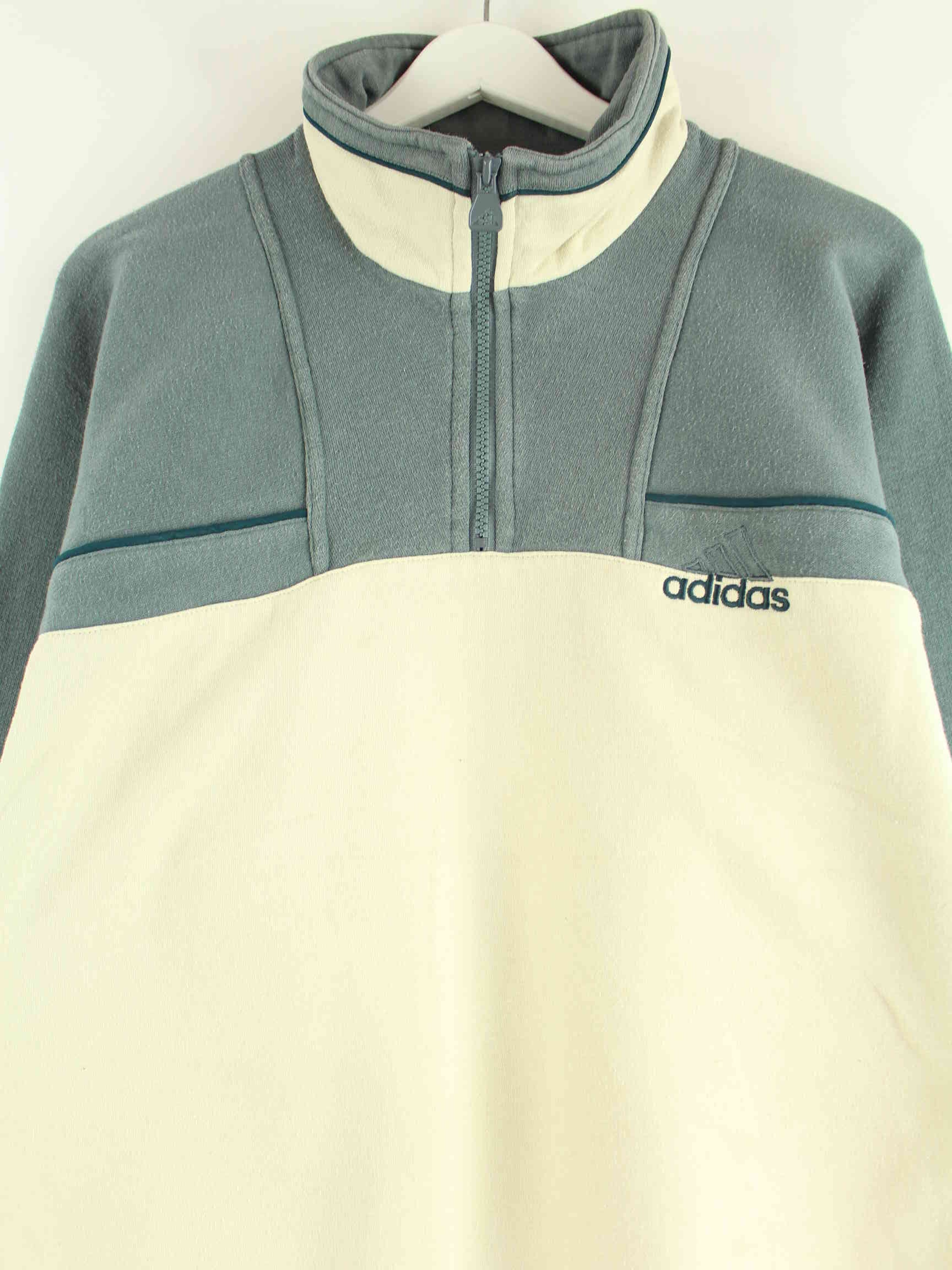 Adidas 90s Vintage Logo Embroidered Half Zip Sweater Beige L (detail image 1)