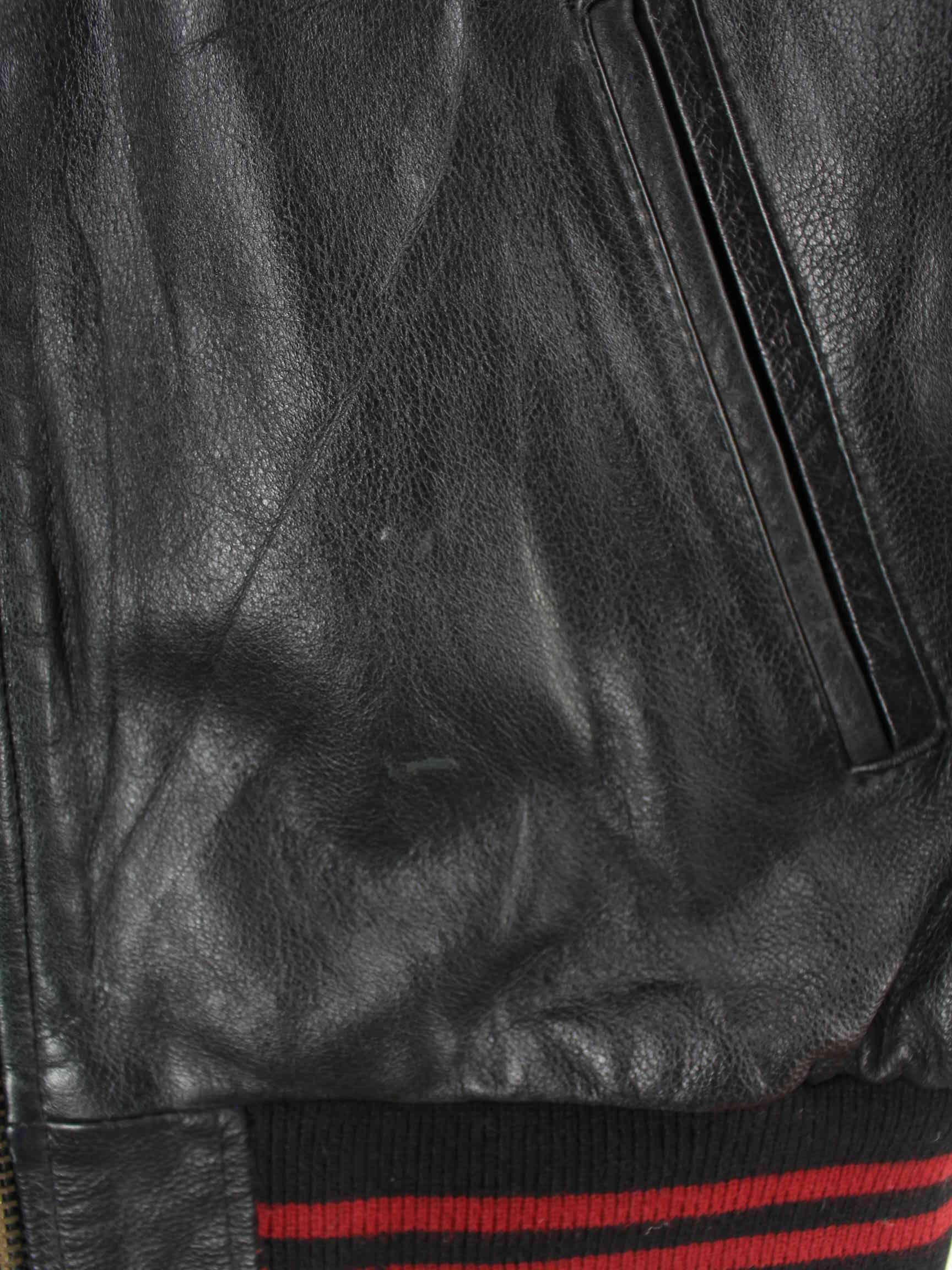 Skipper 90s Vintage Leder College Jacke Schwarz XXL (detail image 5)