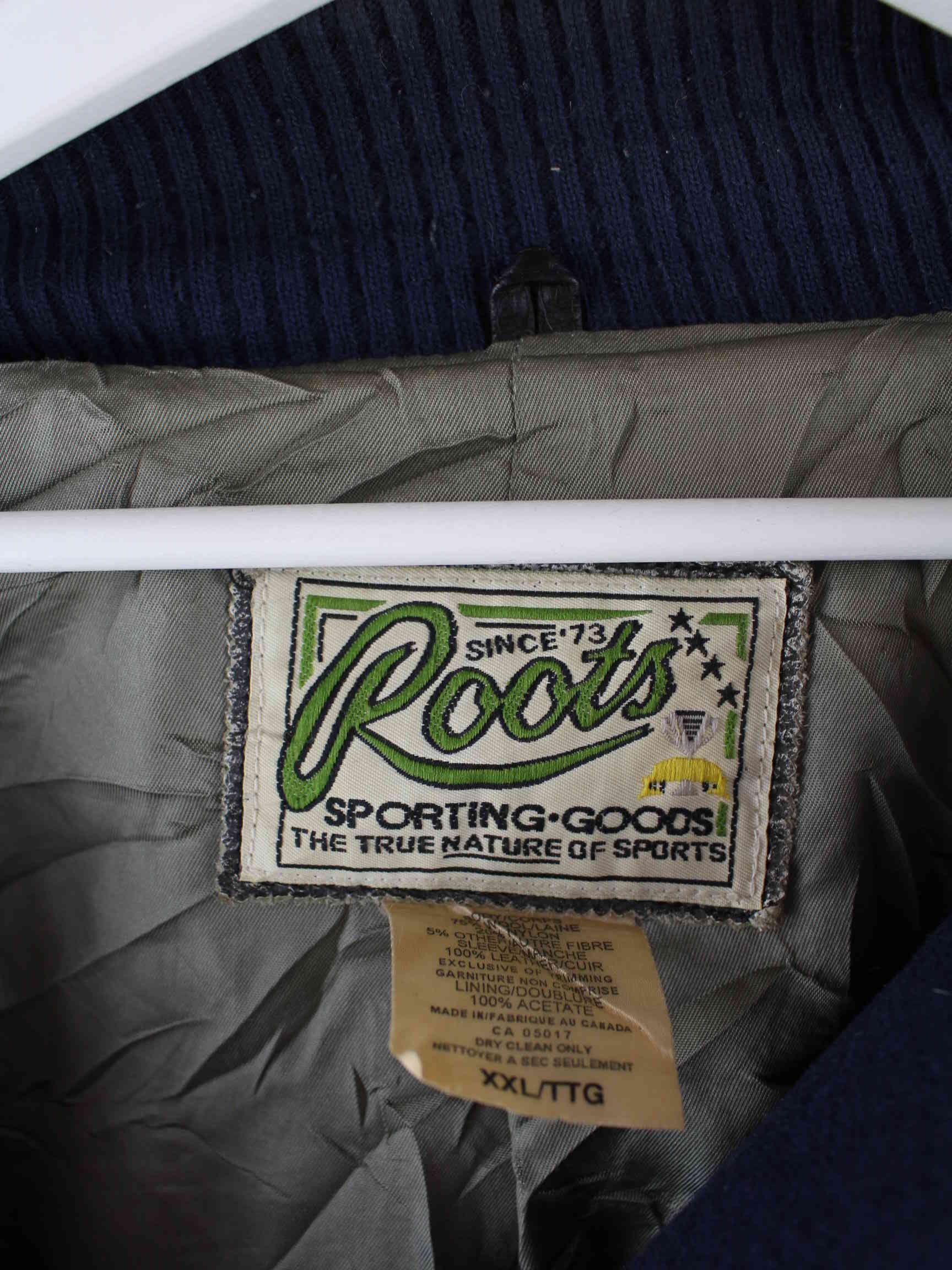 Vintage 80s Roots Leder College Jacke Blau XXL (detail image 9)