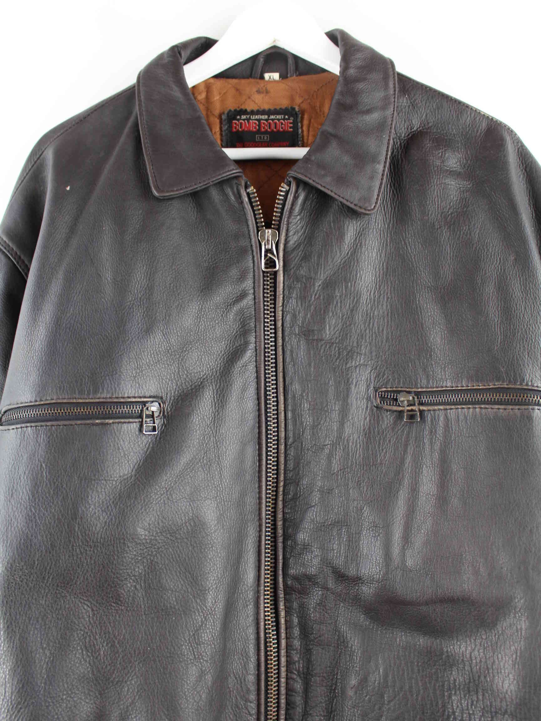 Vintage 90s Bomb Boogie Leder Jacke Braun XL (detail image 1)