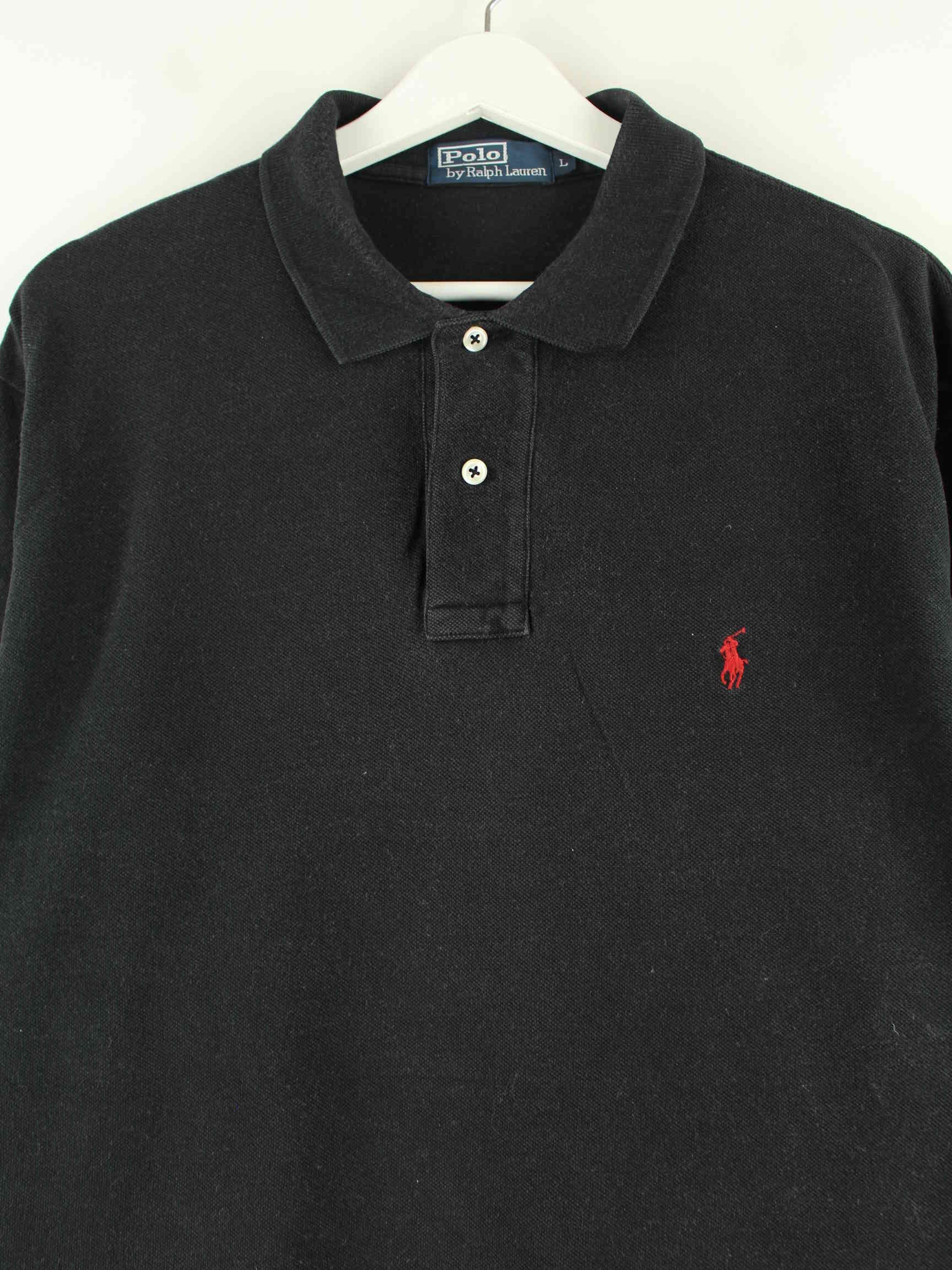 Ralph Lauren 90s Vintage Langarm Polo Schwarz L (detail image 1)