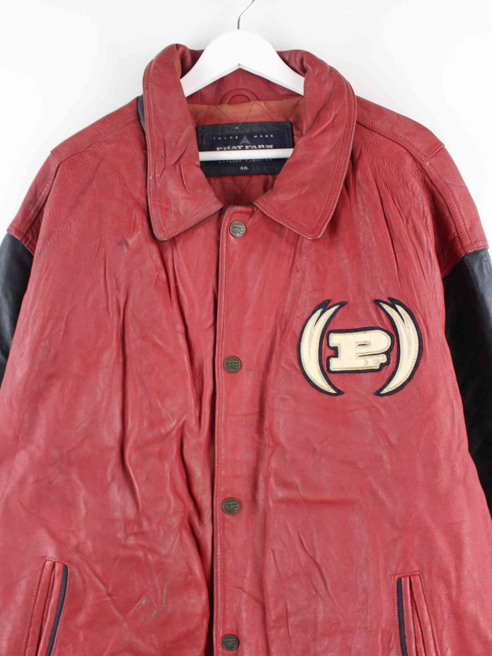 Vintage 90s Phat Farm Leder Jacke Rot 4XL (detail image 1)