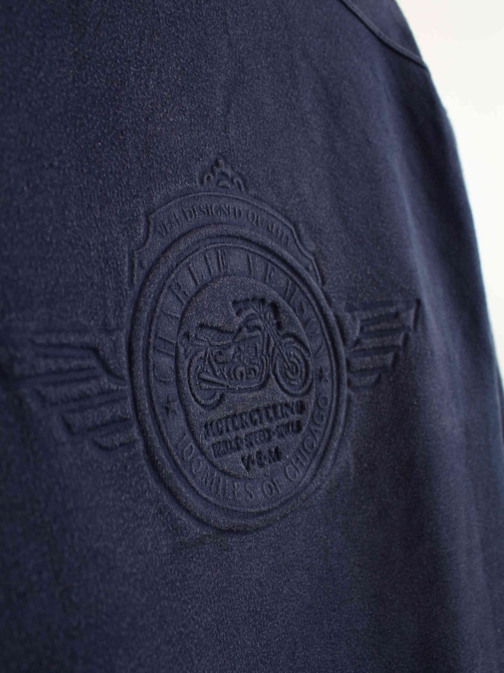 Vintage 90s Biker Embroidered Sweater Blau XXS (detail image 2)