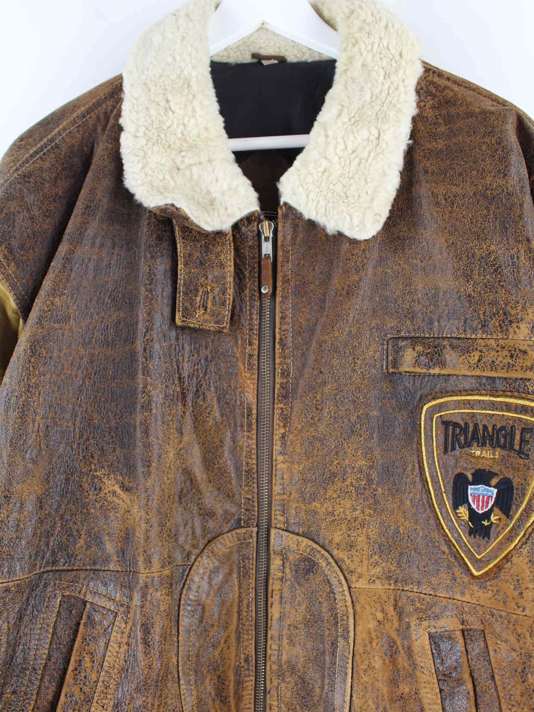 Vintage 90s Triangle Leder Flieger Jacke Braun XL (detail image 1)