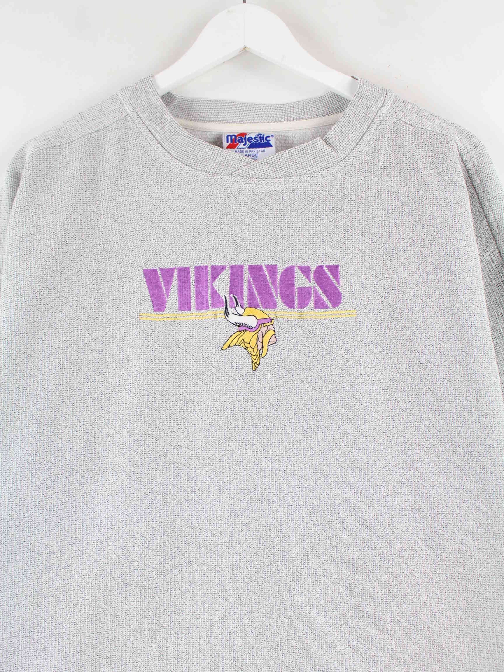 Majestic 90s Vintage Minnesota Vikings Embroidered Sweater Grau L (detail image 1)