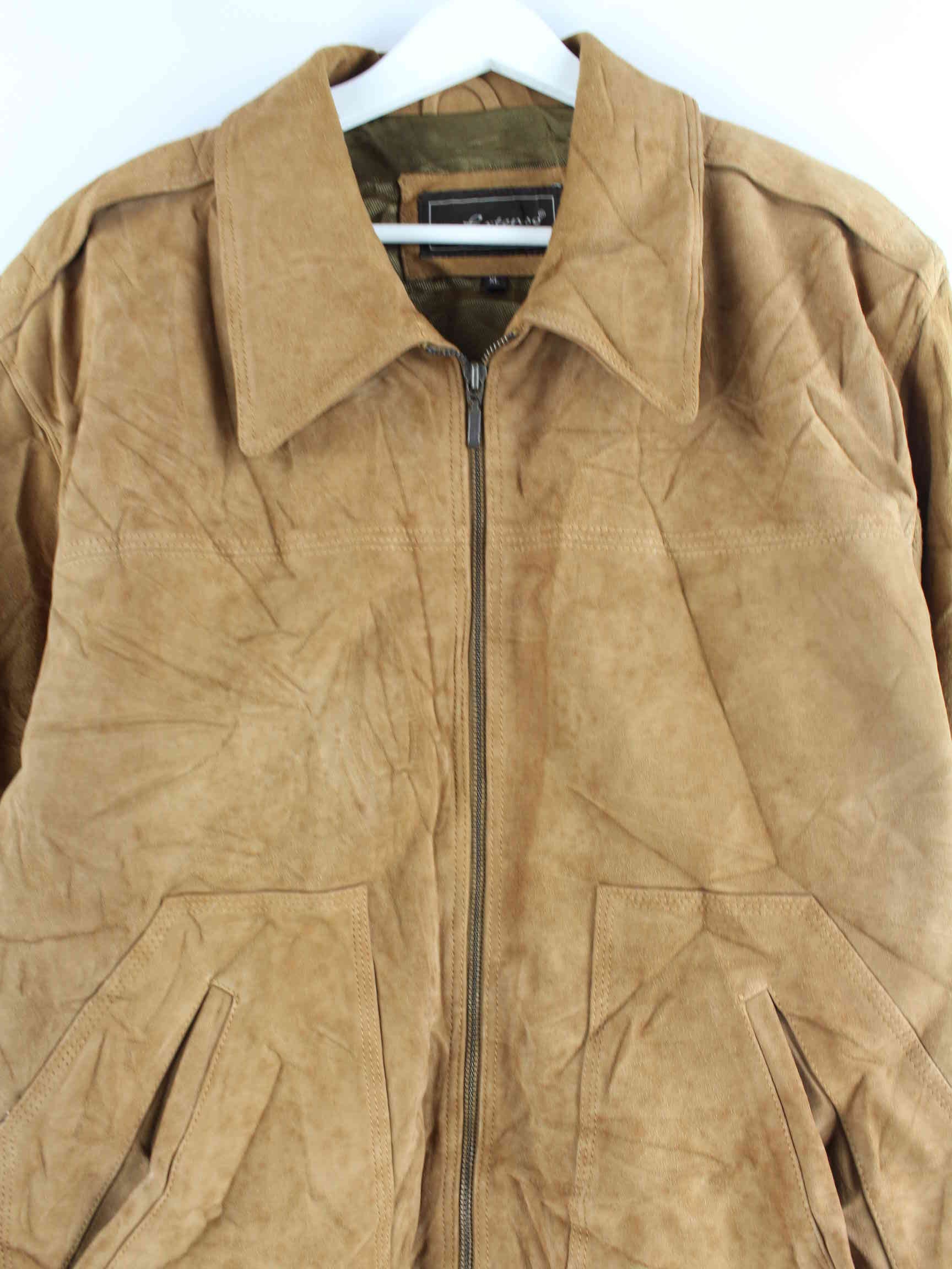 Vintage 90s Leder Suede Bomber Jacke Braun XL (detail image 1)