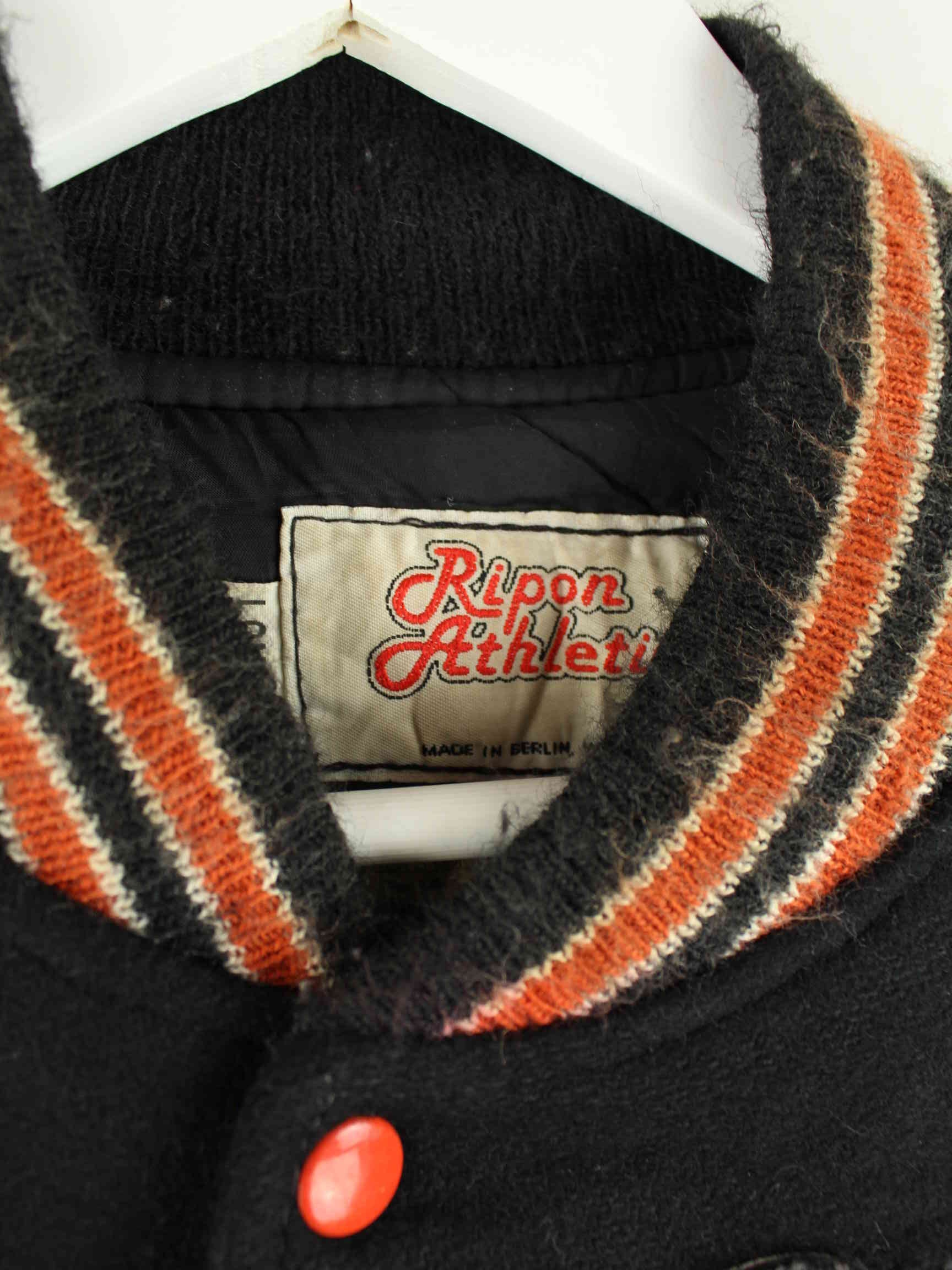 Vintage 80s Vintage Basketball Embroidered Leder College Jacke Schwarz L (detail image 2)