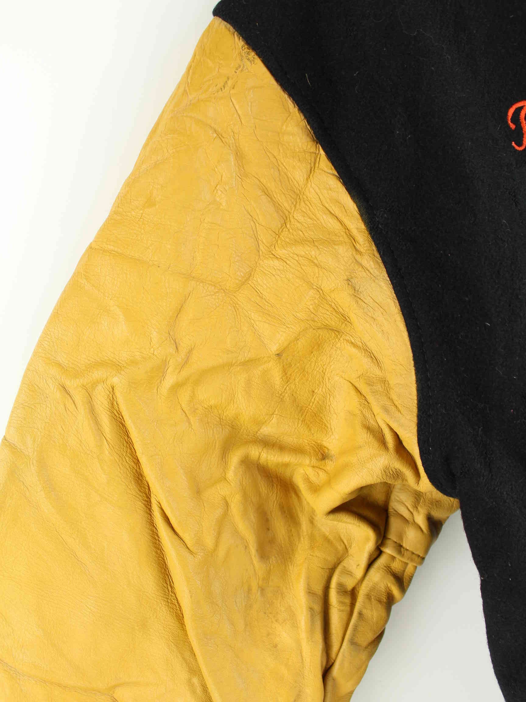 Vintage 80s Vintage Basketball Embroidered Leder College Jacke Schwarz L (detail image 3)