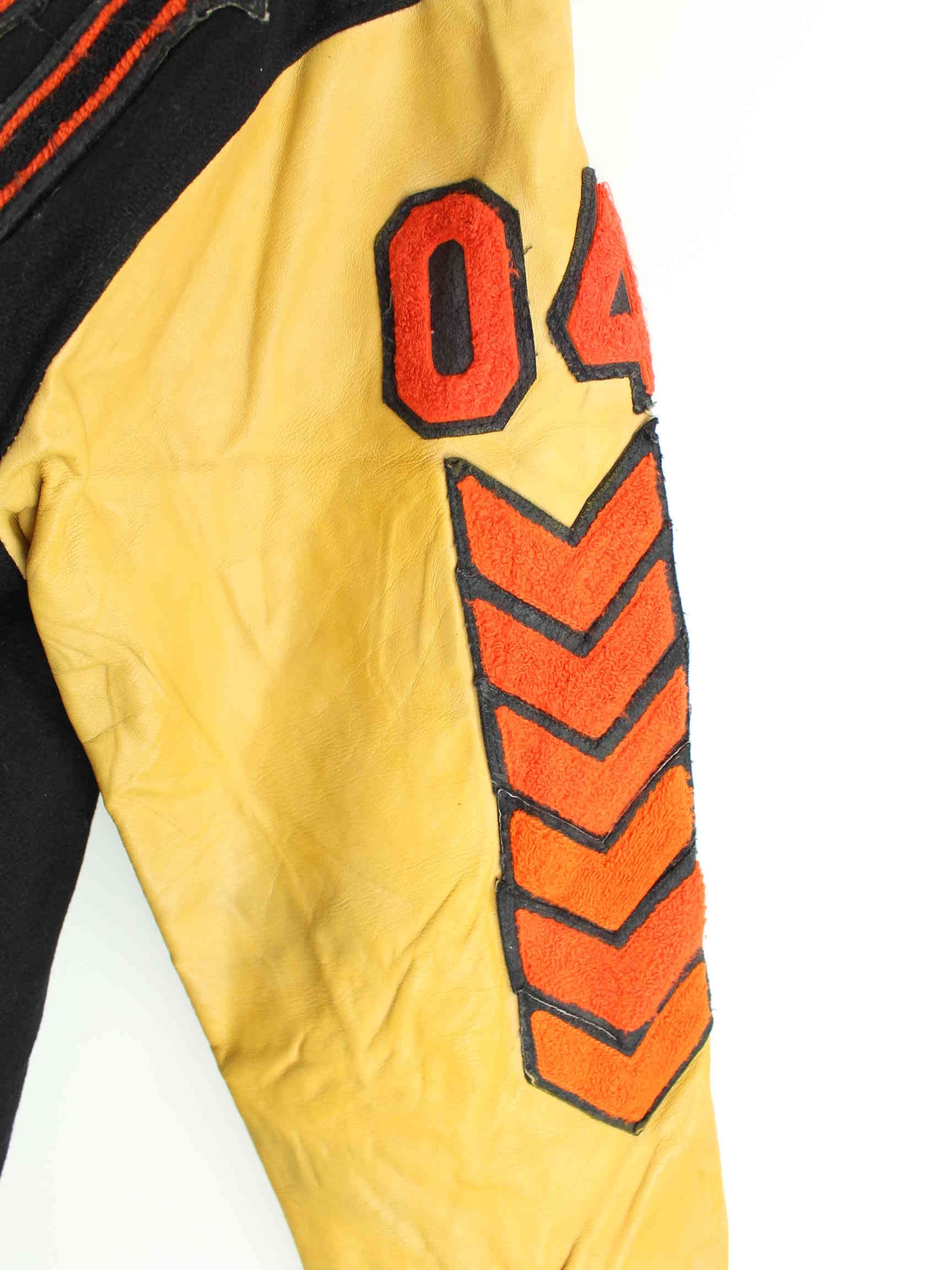 Vintage 80s Vintage Basketball Embroidered Leder College Jacke Schwarz L (detail image 5)