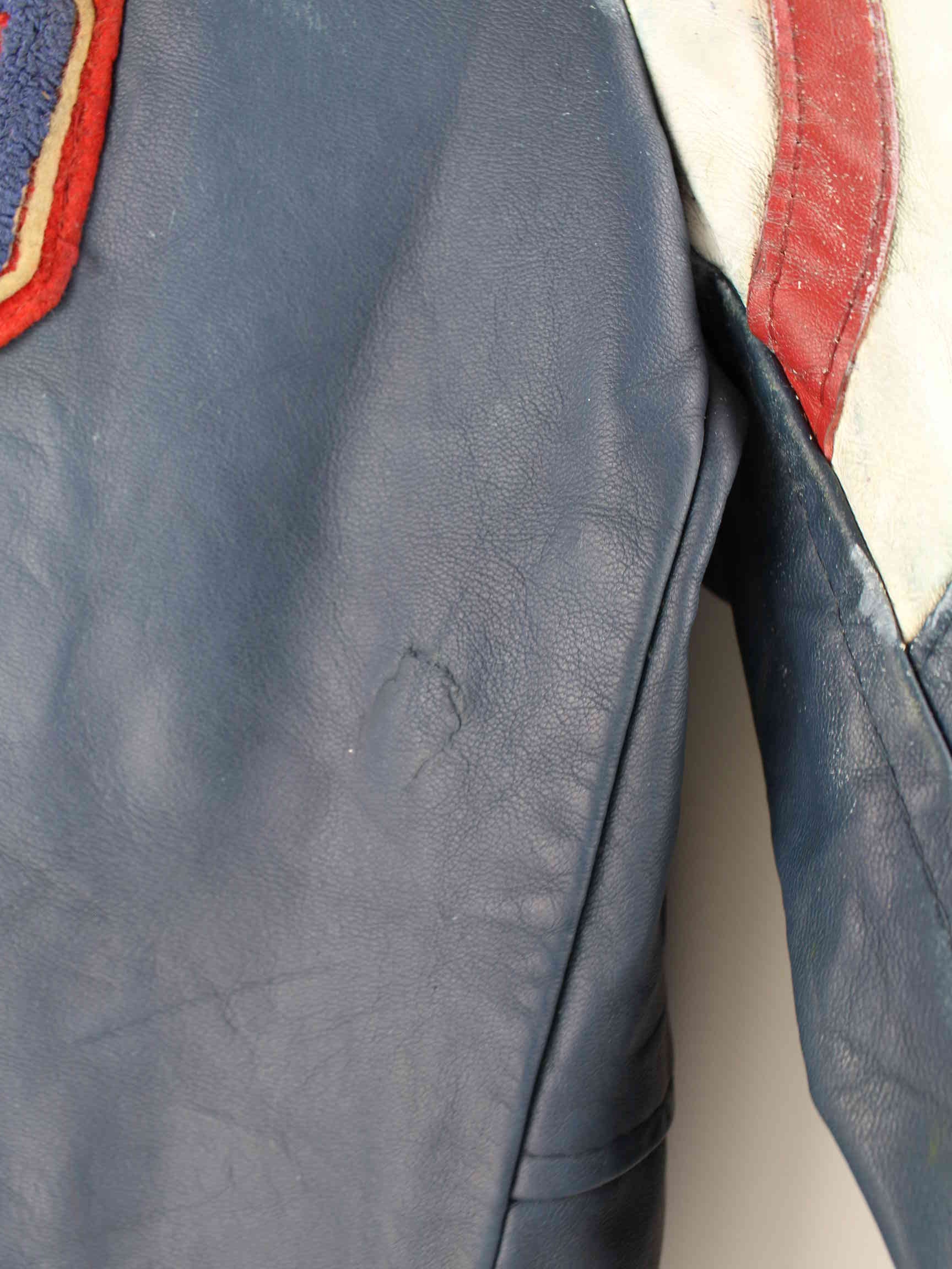 Vintage 80s Leder College Jacke Blau L (detail image 2)