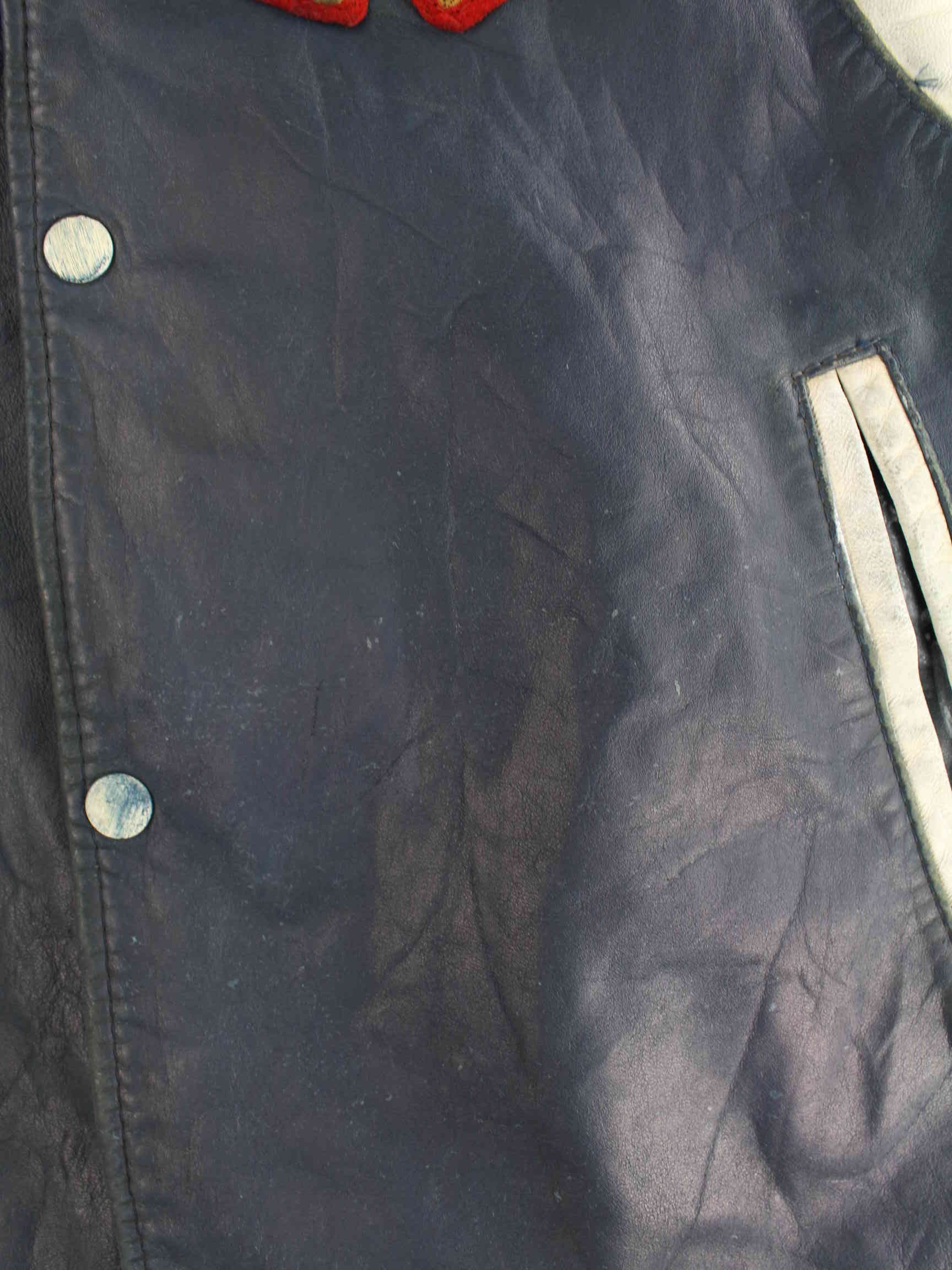 Vintage 80s Leder College Jacke Blau L (detail image 6)