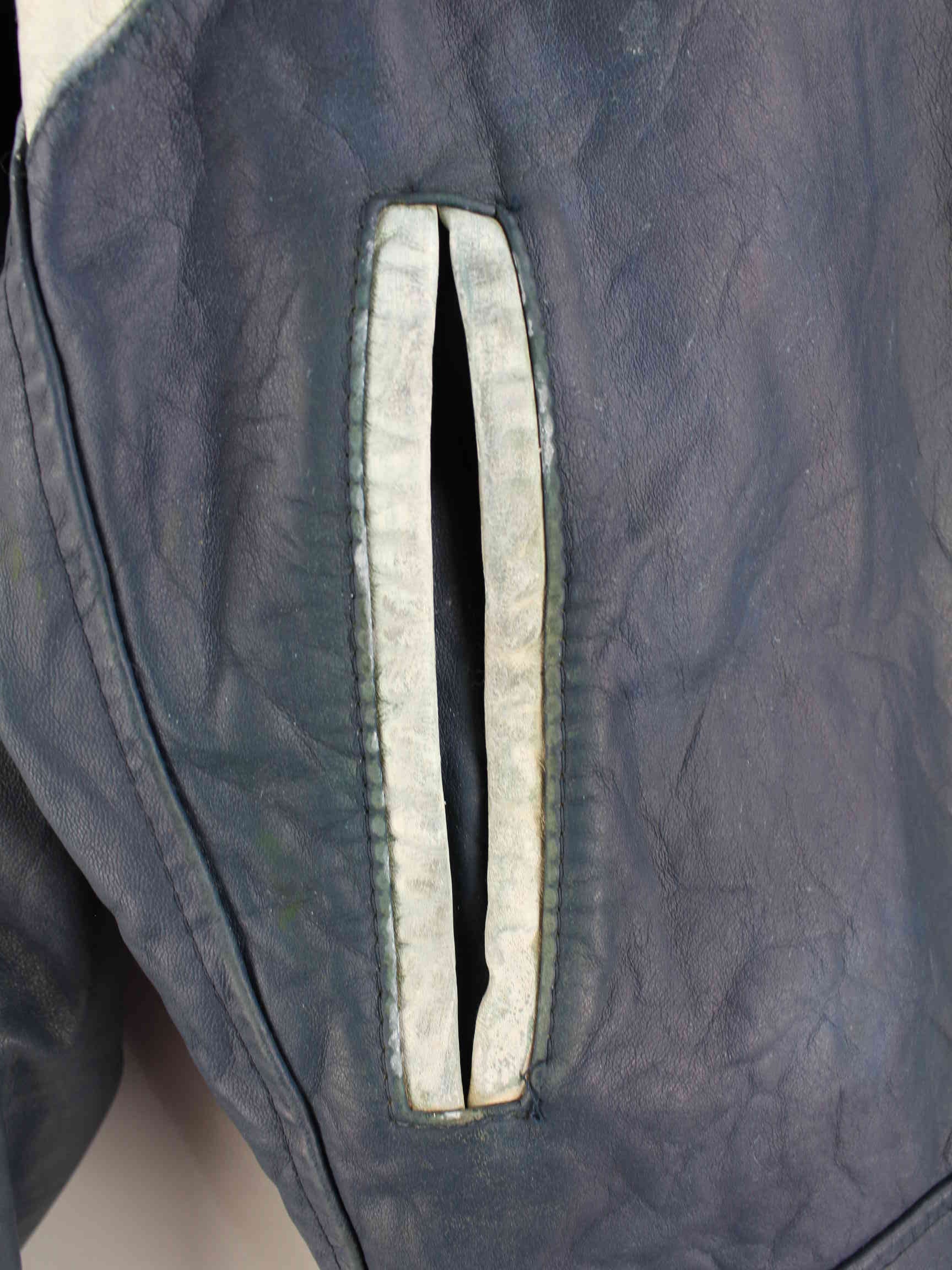 Vintage 80s Leder College Jacke Blau L (detail image 7)